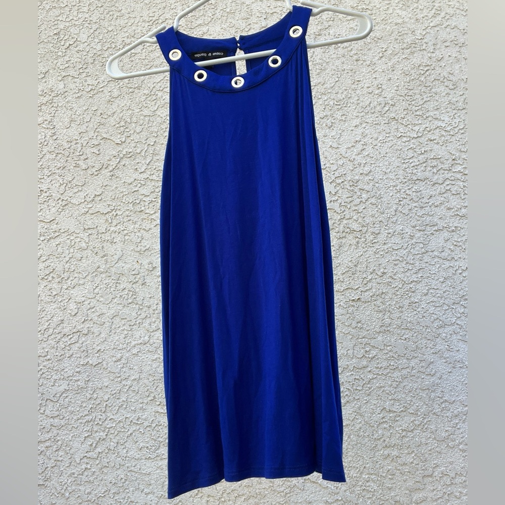 Beautiful dark blue dress tank top with silver hardware